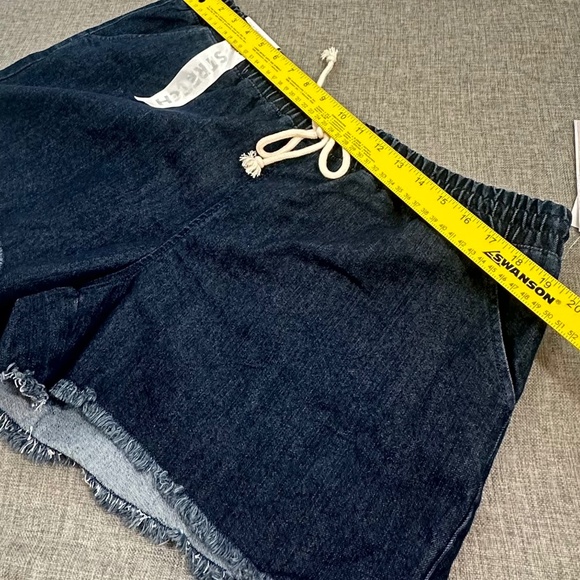 NEW! Tinseltown Booty Mini Shorts XL Fringe Blue Jean Drawstring Elastic waist - Picture 6 of 11